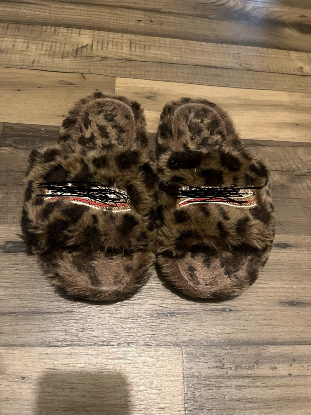 Leopard Print Faux Fur Slide Slippers - Brown